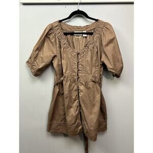 Y2K DKNY Beige & Gold Top Womens Large Lightweight Button Babydoll‎ Metallic